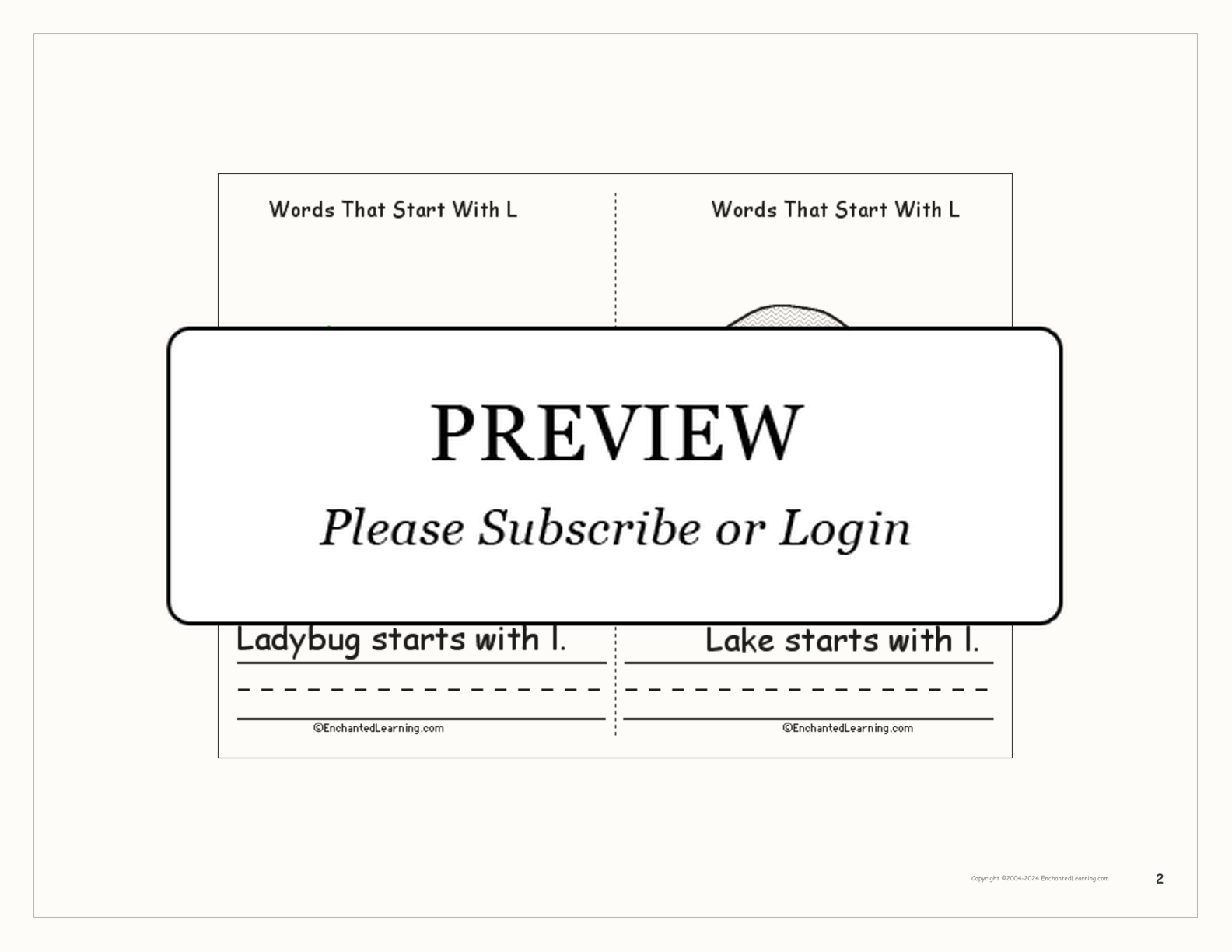 Words That Start With L: A Printable Book interactive printout page 2