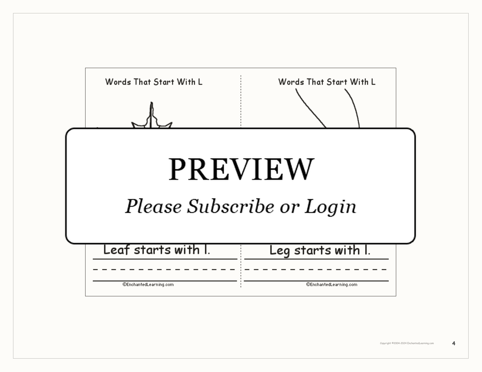 Words That Start With L: A Printable Book interactive printout page 4