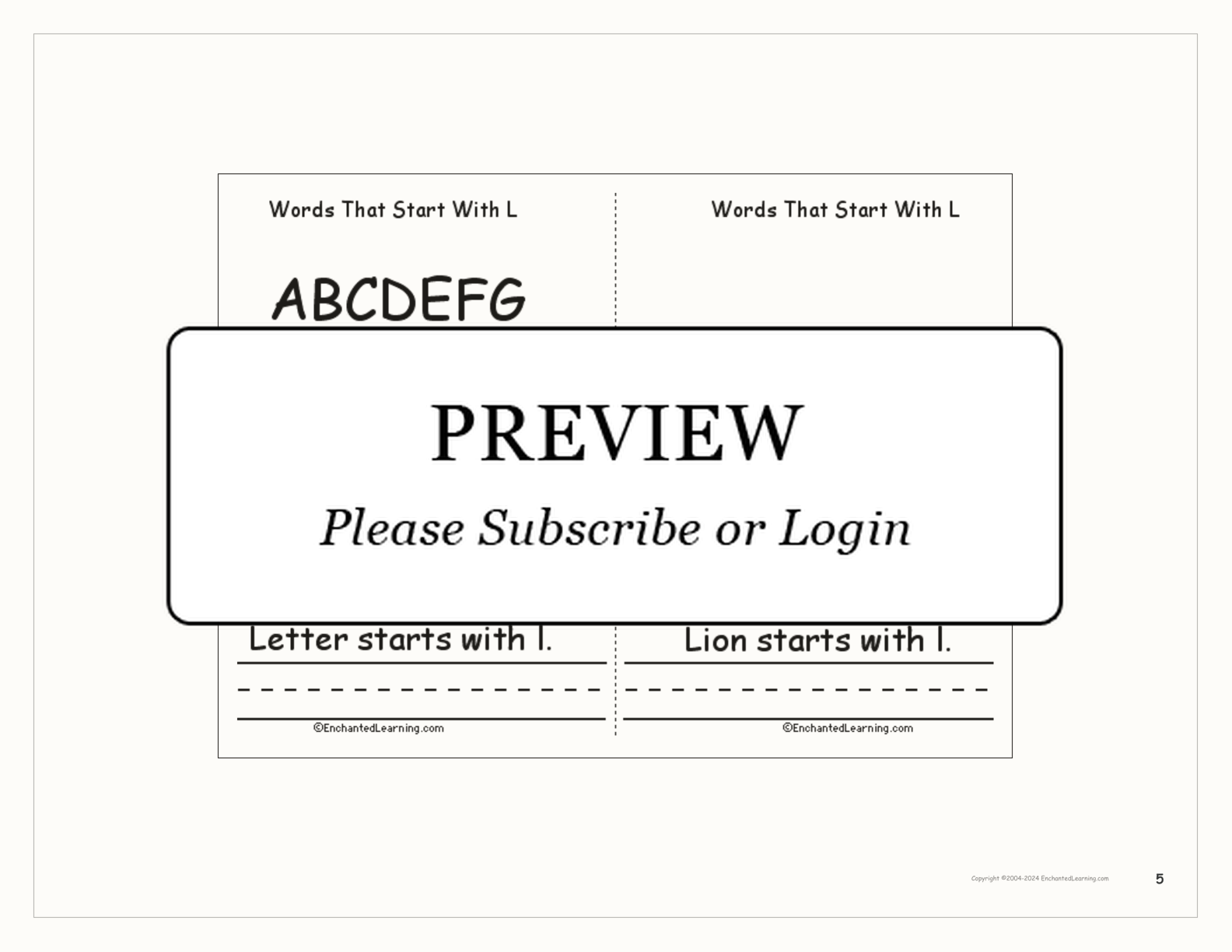 Words That Start With L: A Printable Book interactive printout page 5
