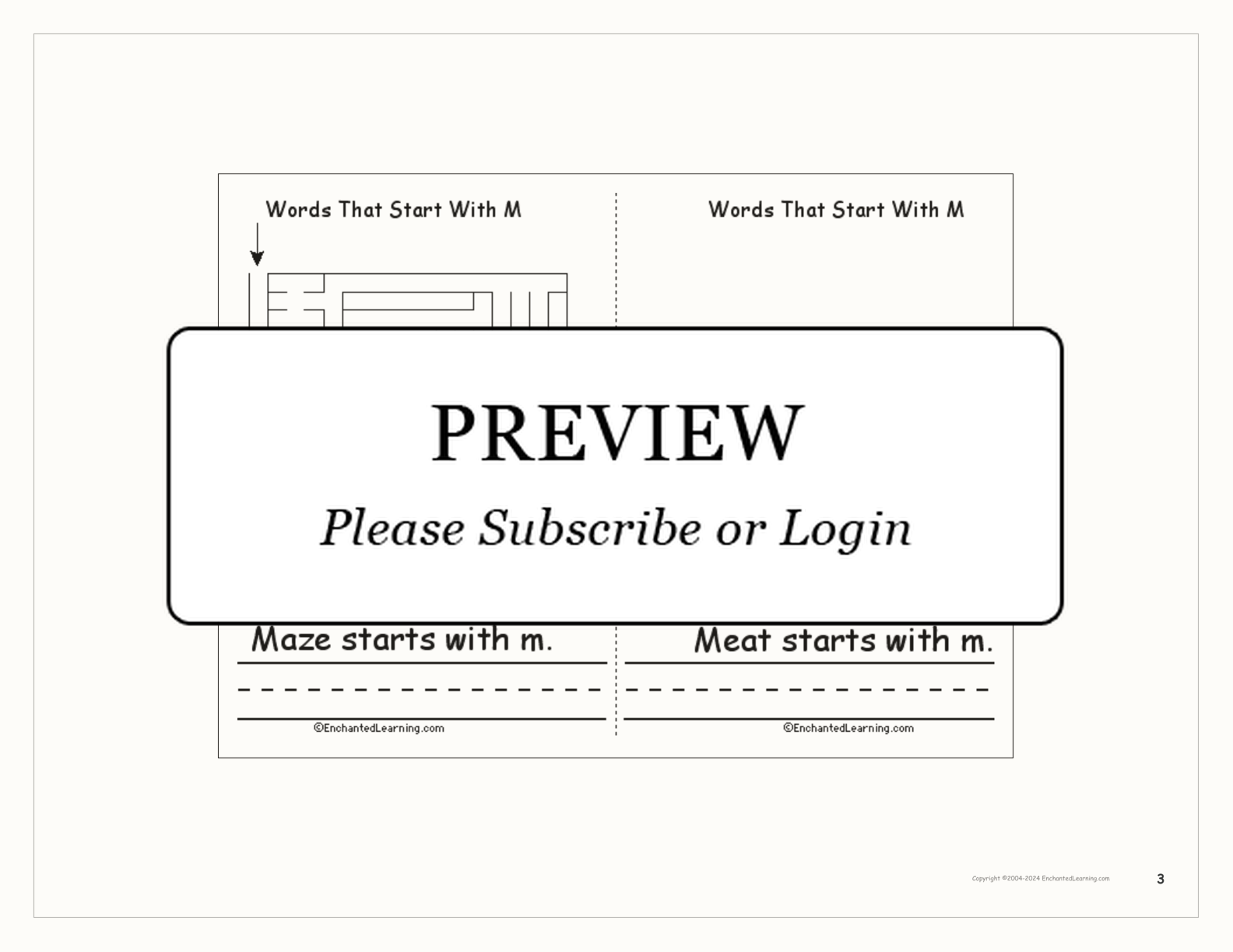 Words That Start With M: A Printable Book interactive printout page 3