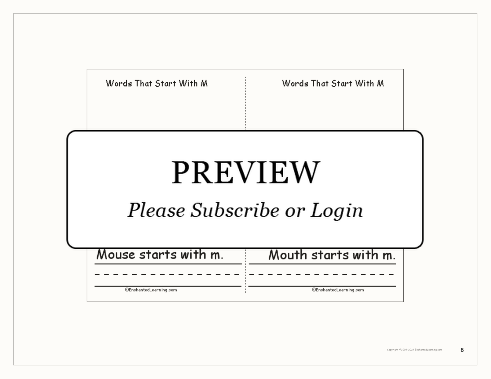 Words That Start With M: A Printable Book interactive printout page 8