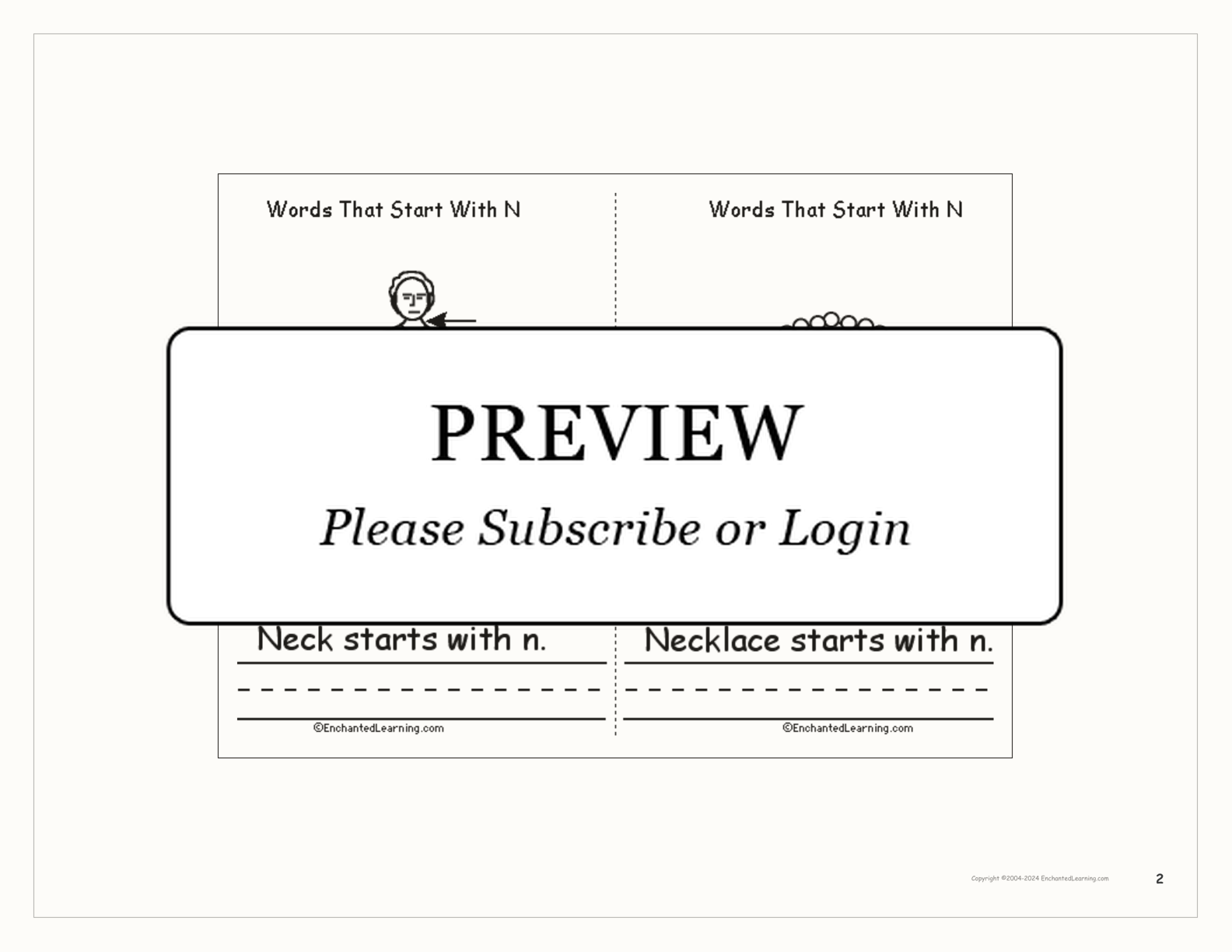 Words That Start With N: A Printable Book interactive printout page 2
