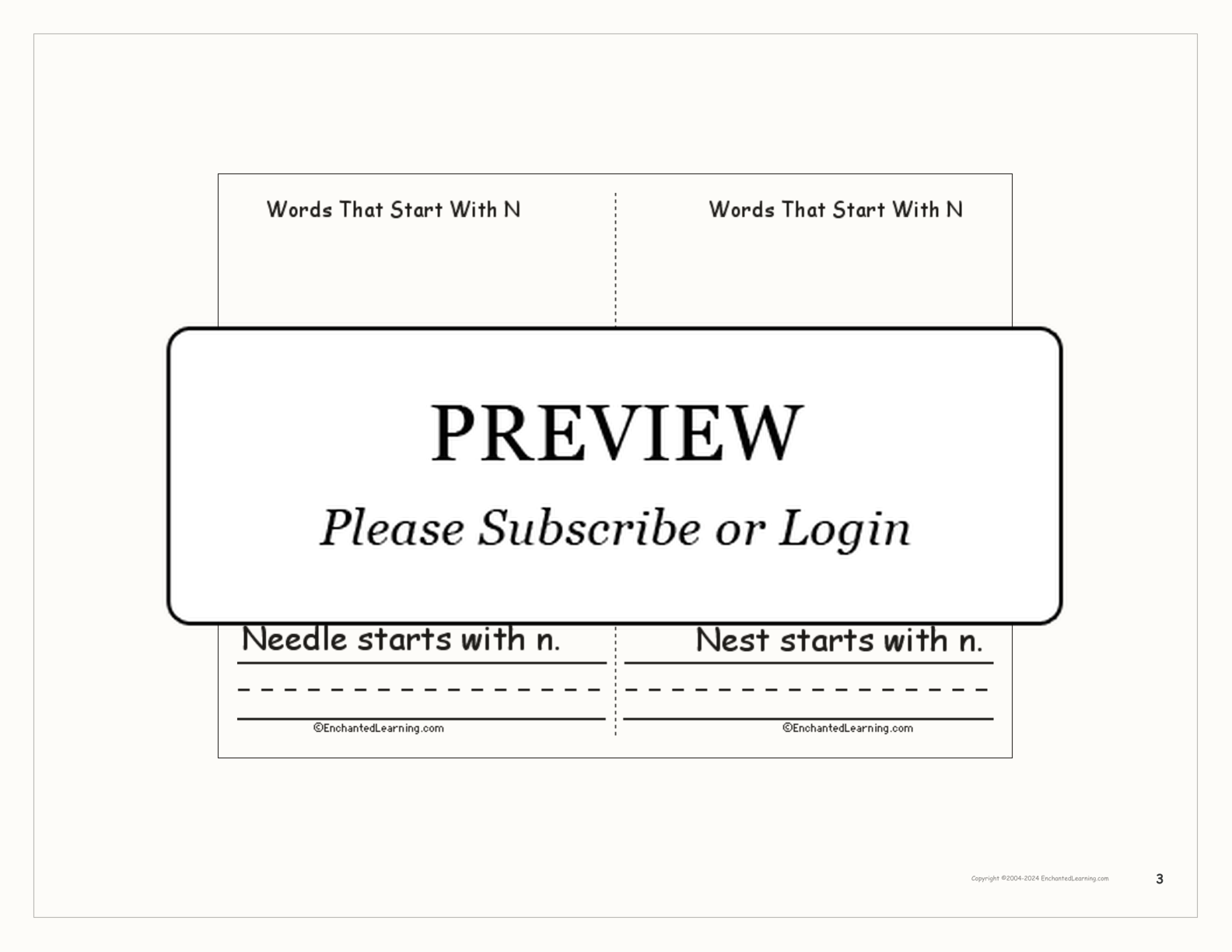 Words That Start With N: A Printable Book interactive printout page 3