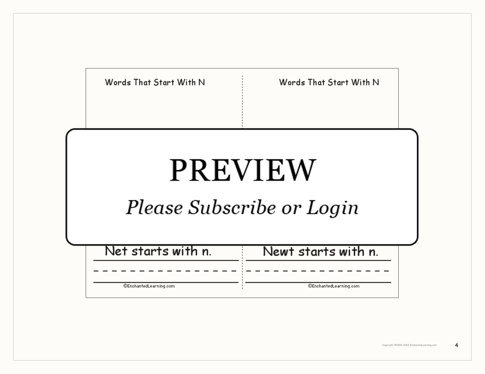 Words That Start With N: A Printable Book interactive printout page 4