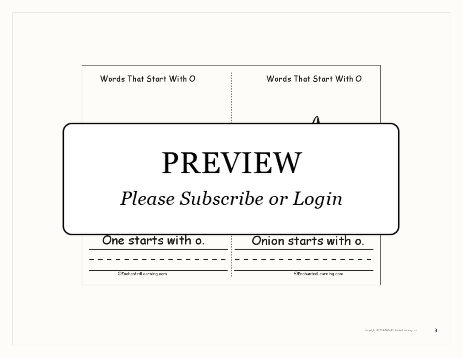 Words That Start With O: A Printable Book interactive printout page 3