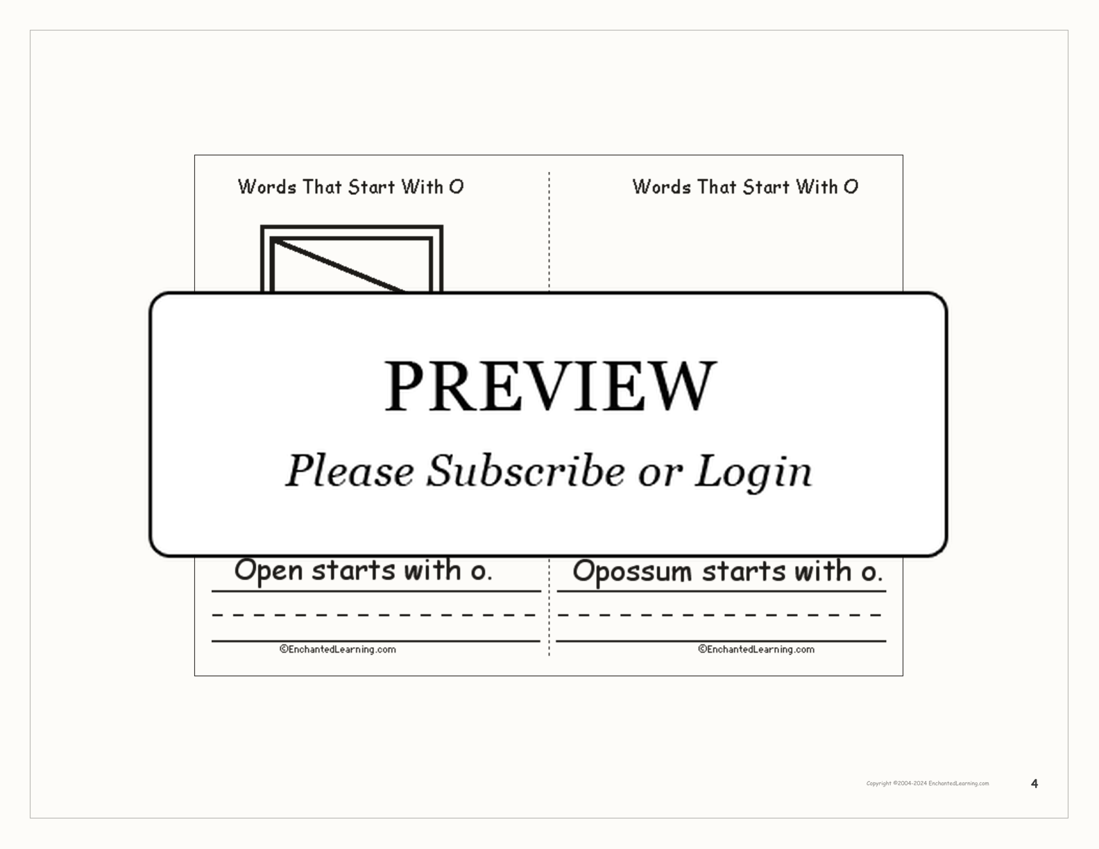 Words That Start With O: A Printable Book interactive printout page 4