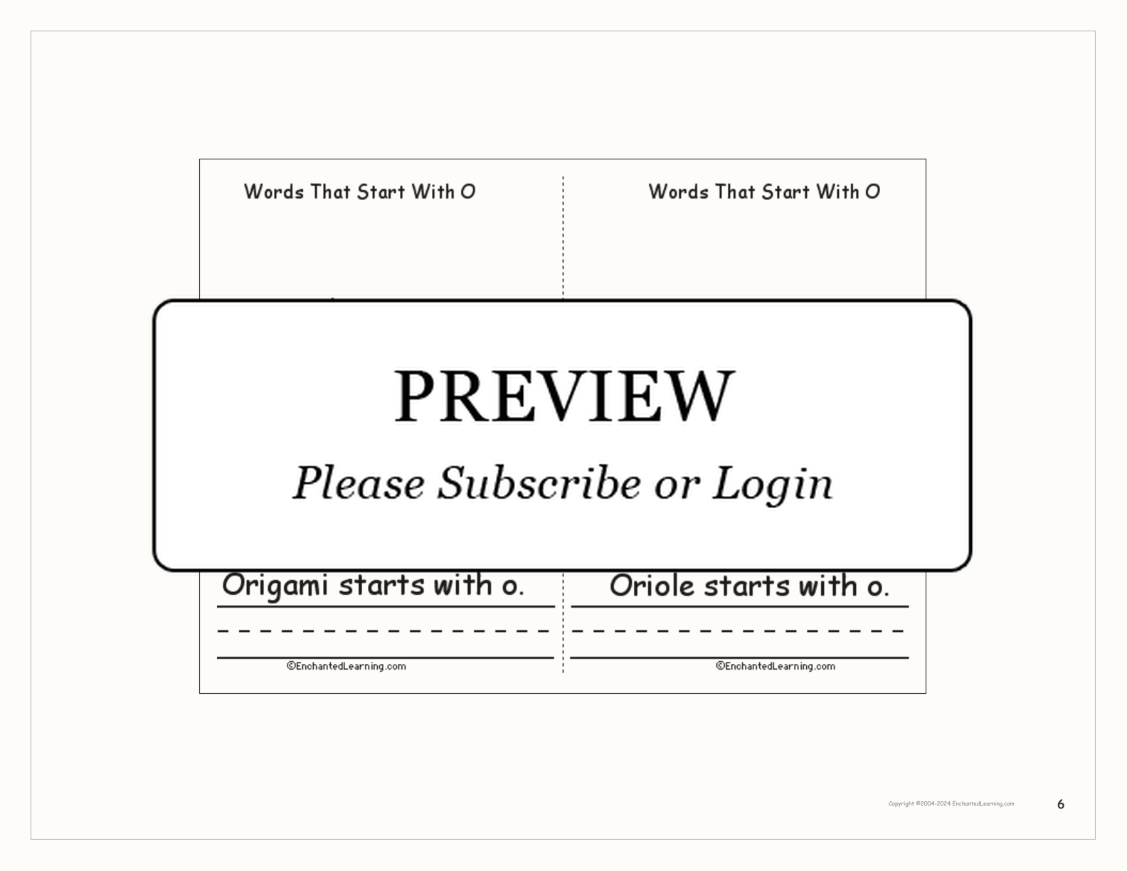 Words That Start With O: A Printable Book interactive printout page 6
