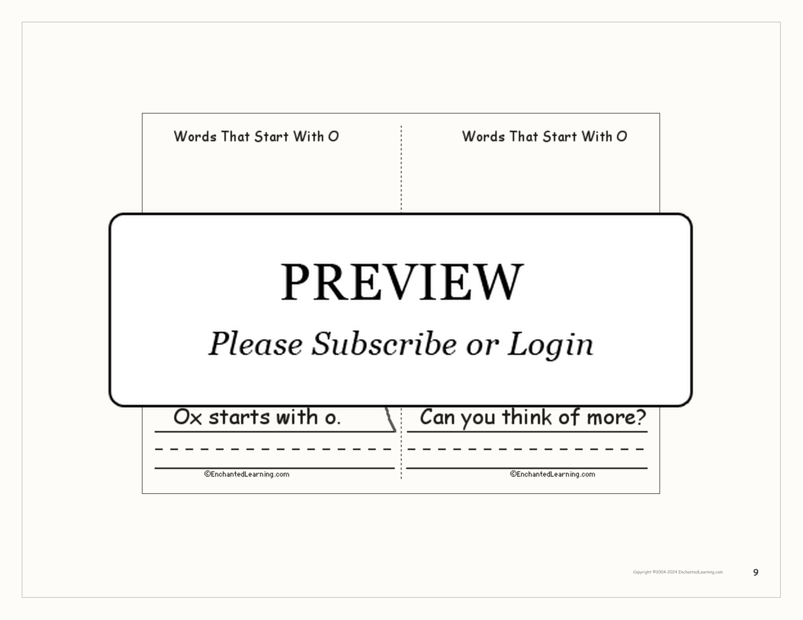 Words That Start With O: A Printable Book interactive printout page 9