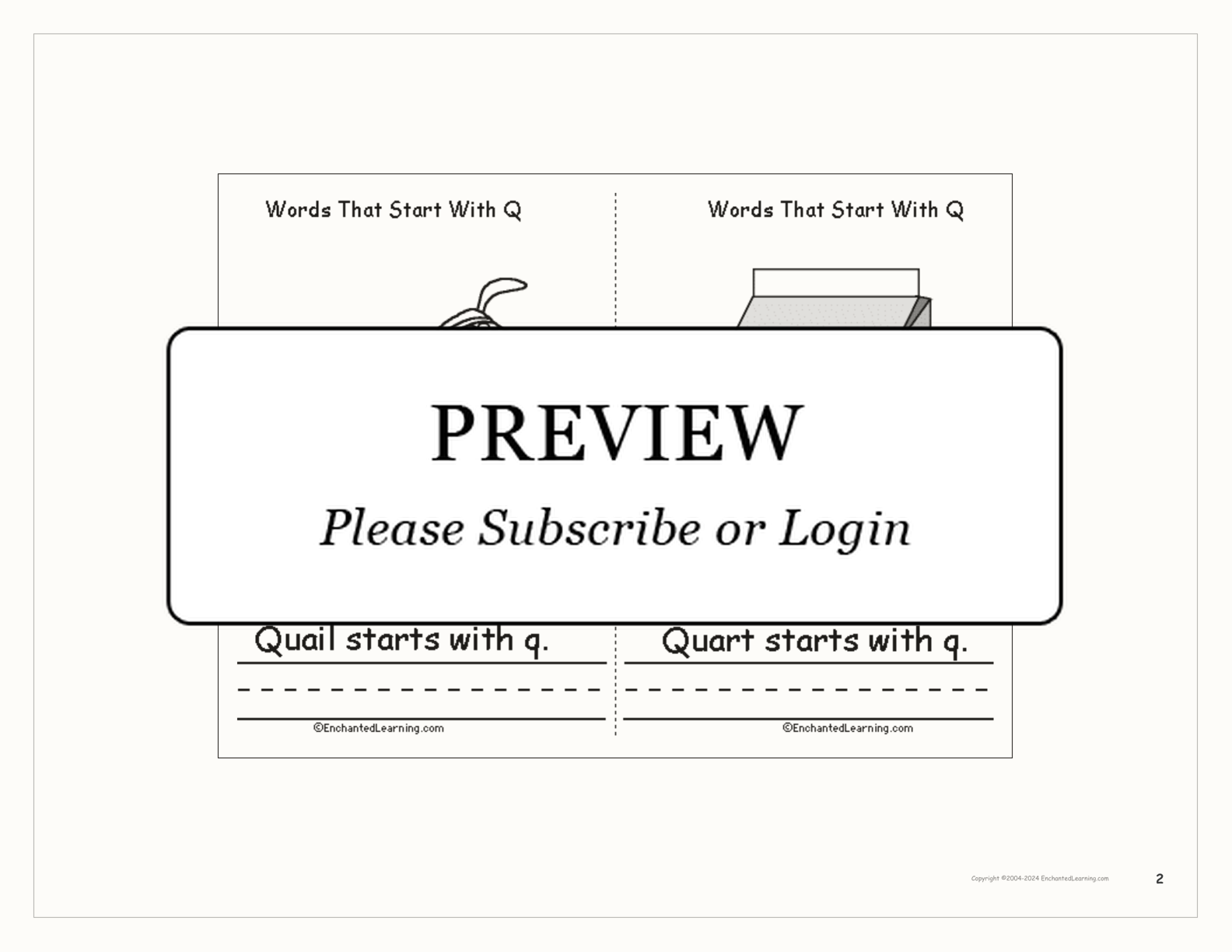Words That Start With Q: A Printable Book interactive printout page 2