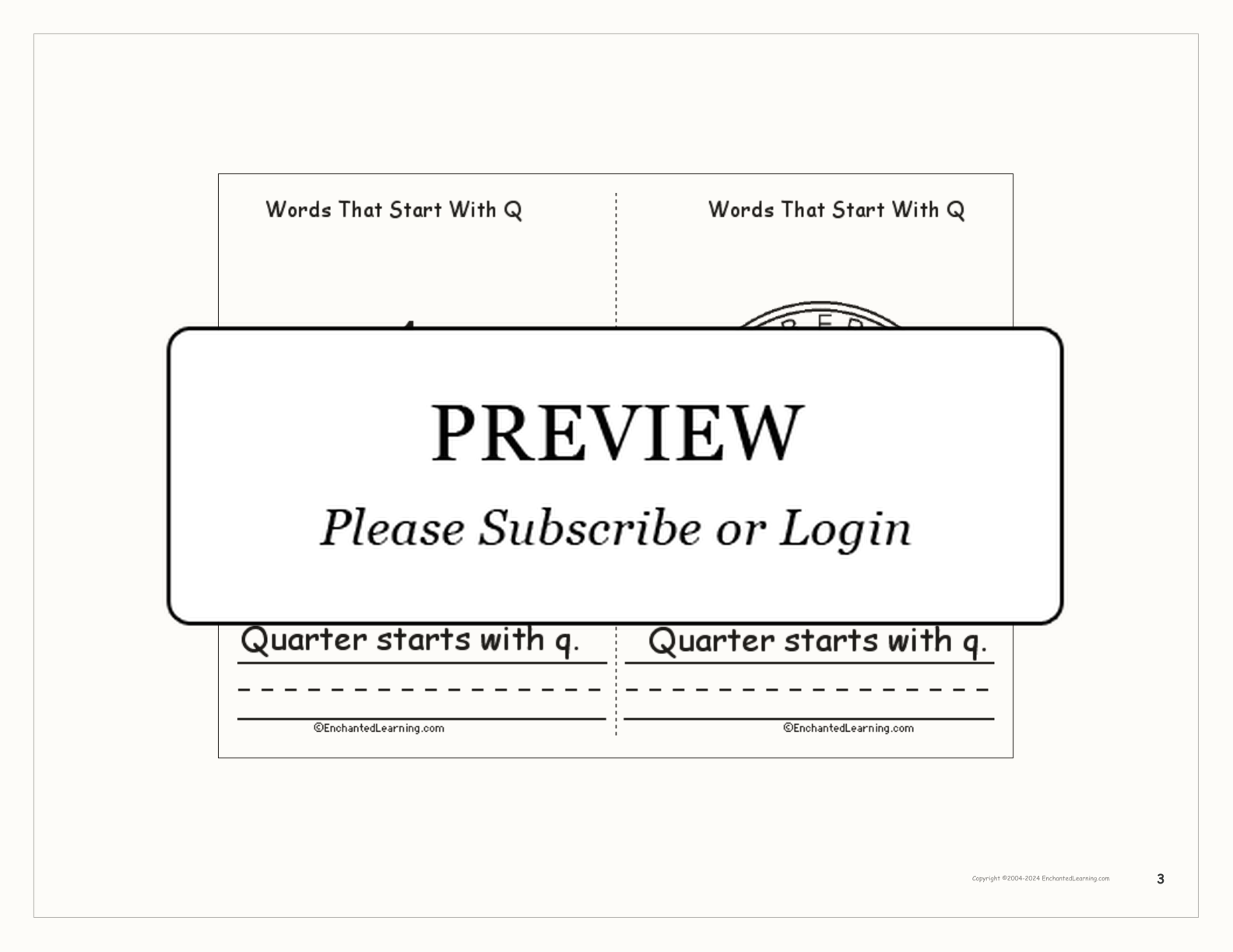 Words That Start With Q: A Printable Book interactive printout page 3