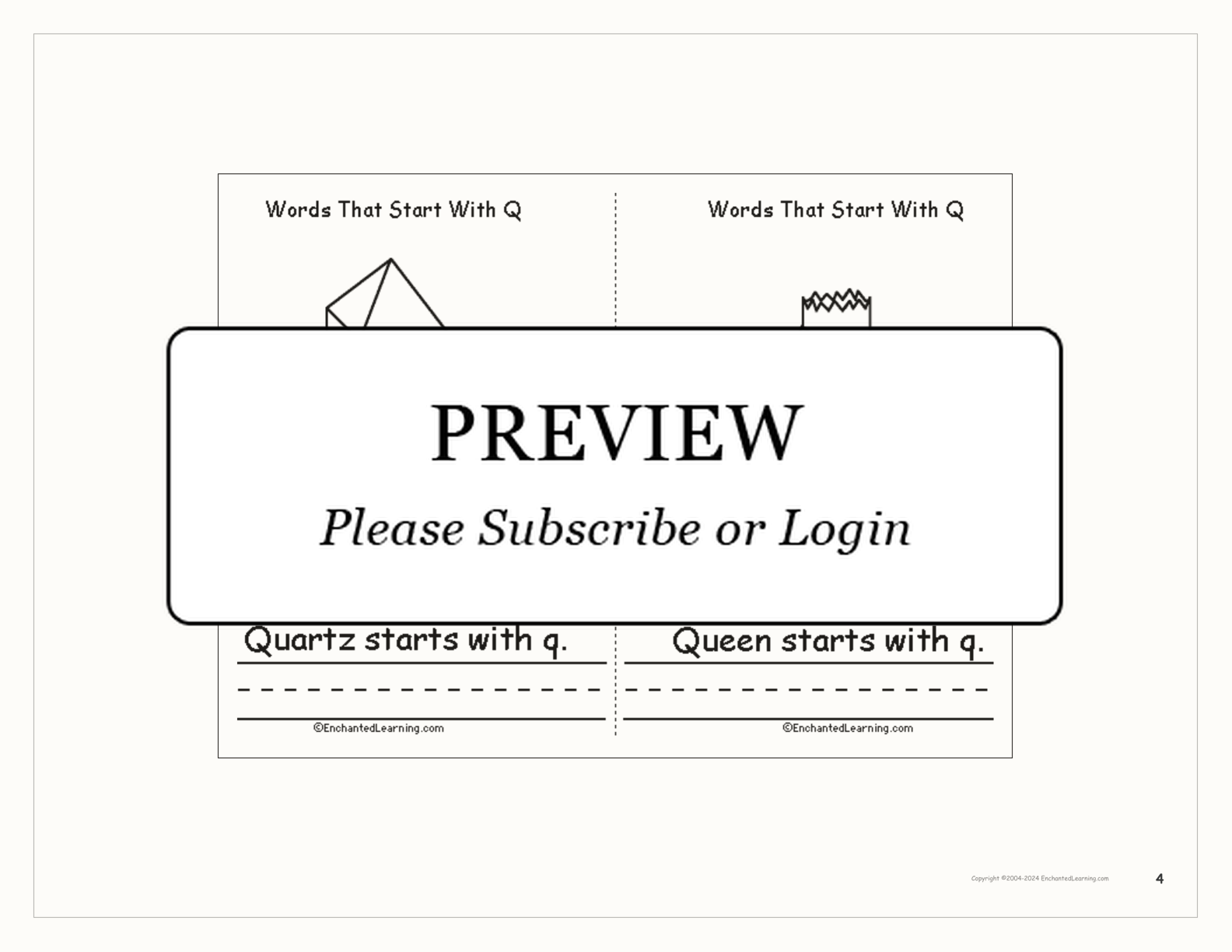 Words That Start With Q: A Printable Book interactive printout page 4