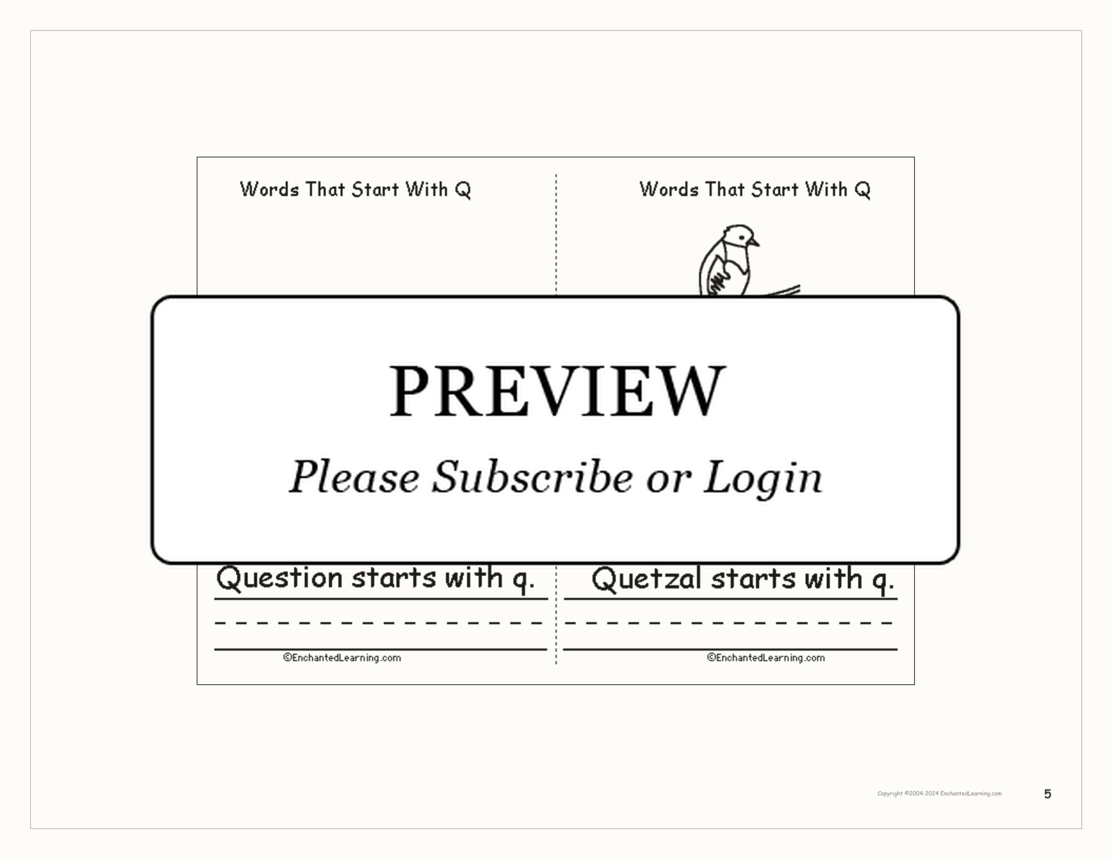Words That Start With Q: A Printable Book interactive printout page 5