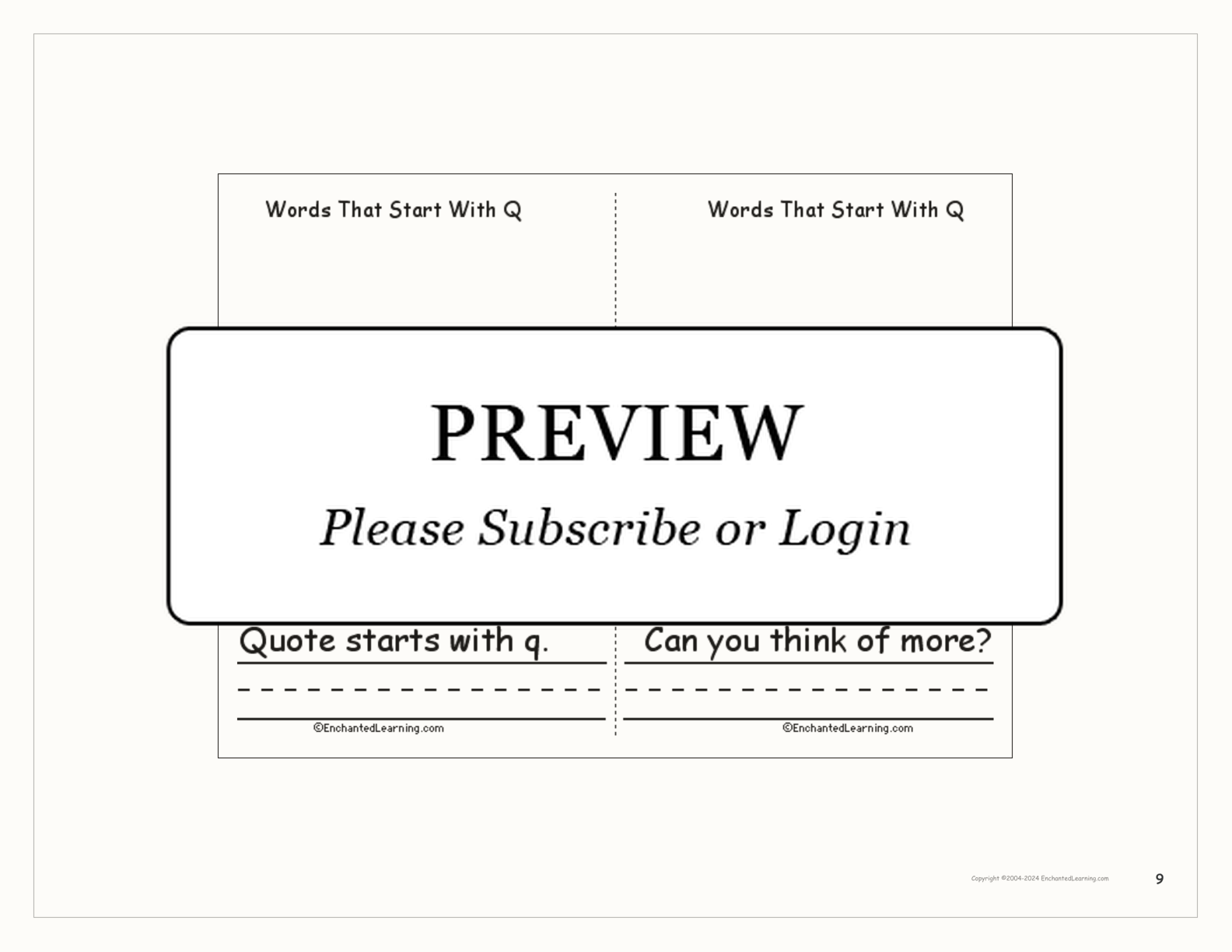 Words That Start With Q: A Printable Book interactive printout page 9
