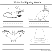 Search result: 'Rhyming Words Early Reader Book: Rat, Cat, Bat, Hat Page'