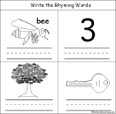 Search result: 'Rhyming Words Early Reader Book: Bee, Three, Key, Tree Page'