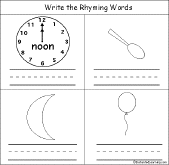 Search result: 'Rhyming Words Early Reader Book: Noon, Moon, Spoon, Balloon Page'
