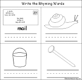 Search result: 'Rhyming Words Early Reader Book: Mail, Snail, Pail, Nail Page'