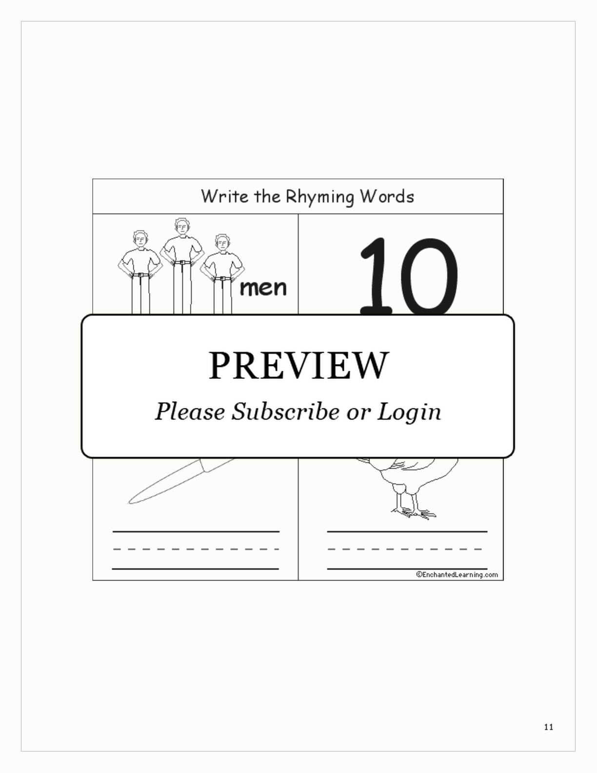 Rhyming Words — Early Reader Book interactive printout page 11