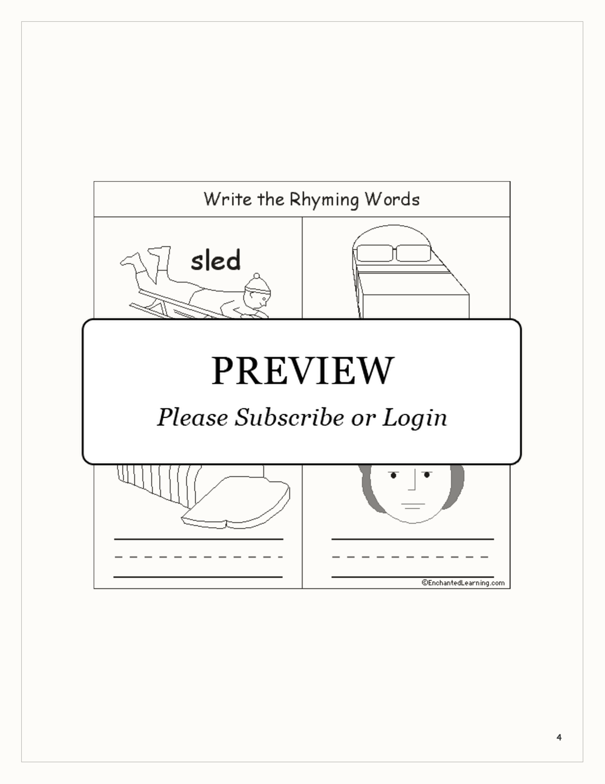Rhyming Words — Early Reader Book interactive printout page 4