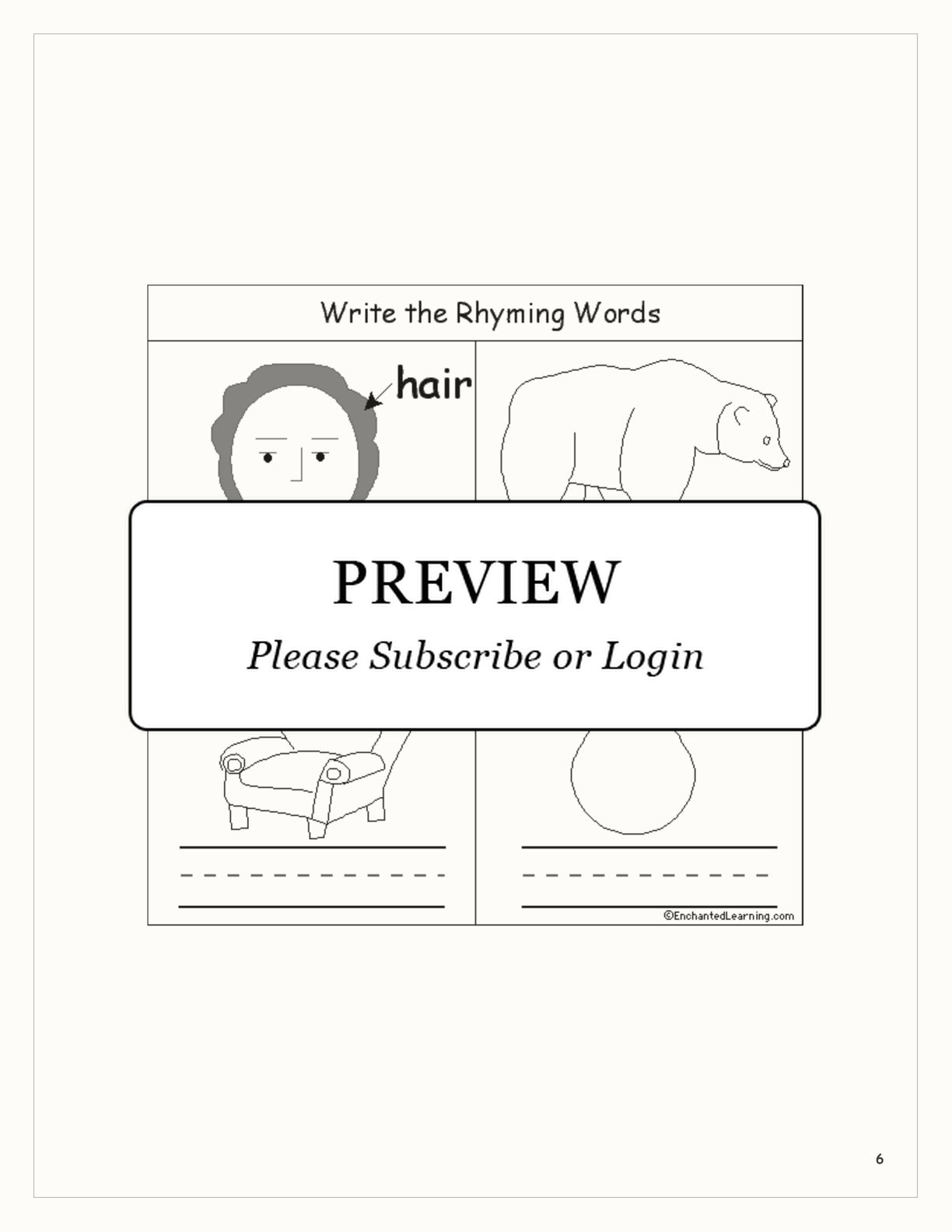 Rhyming Words — Early Reader Book interactive printout page 6