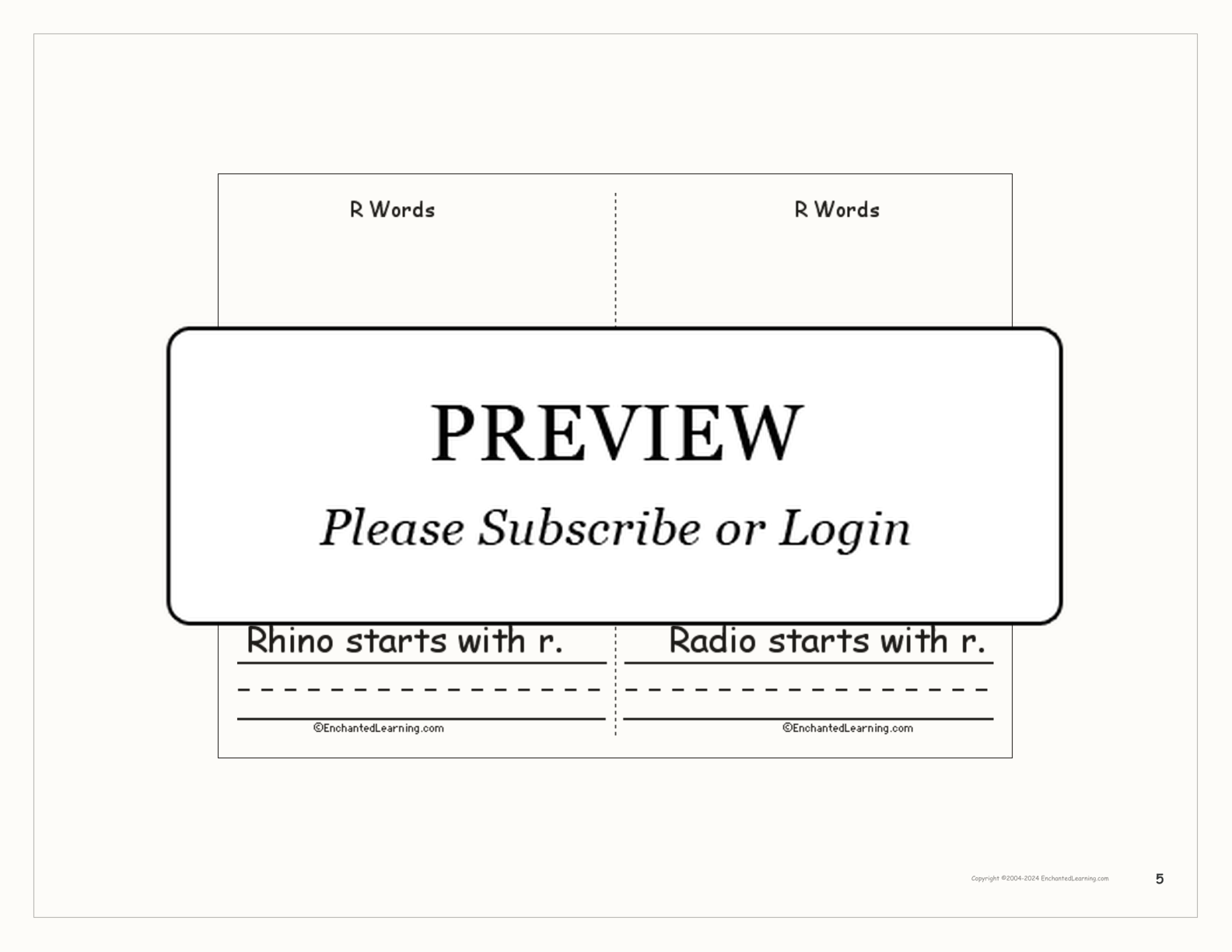 Words That Start With R: A Printable Book interactive printout page 5
