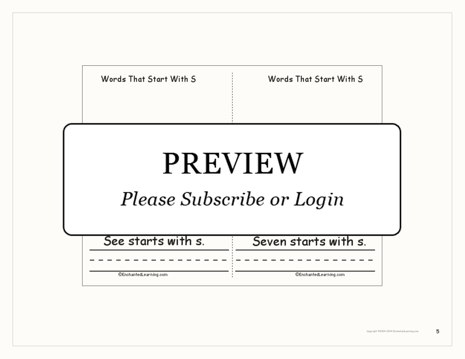 Words That Start With S: A Printable Book interactive printout page 5