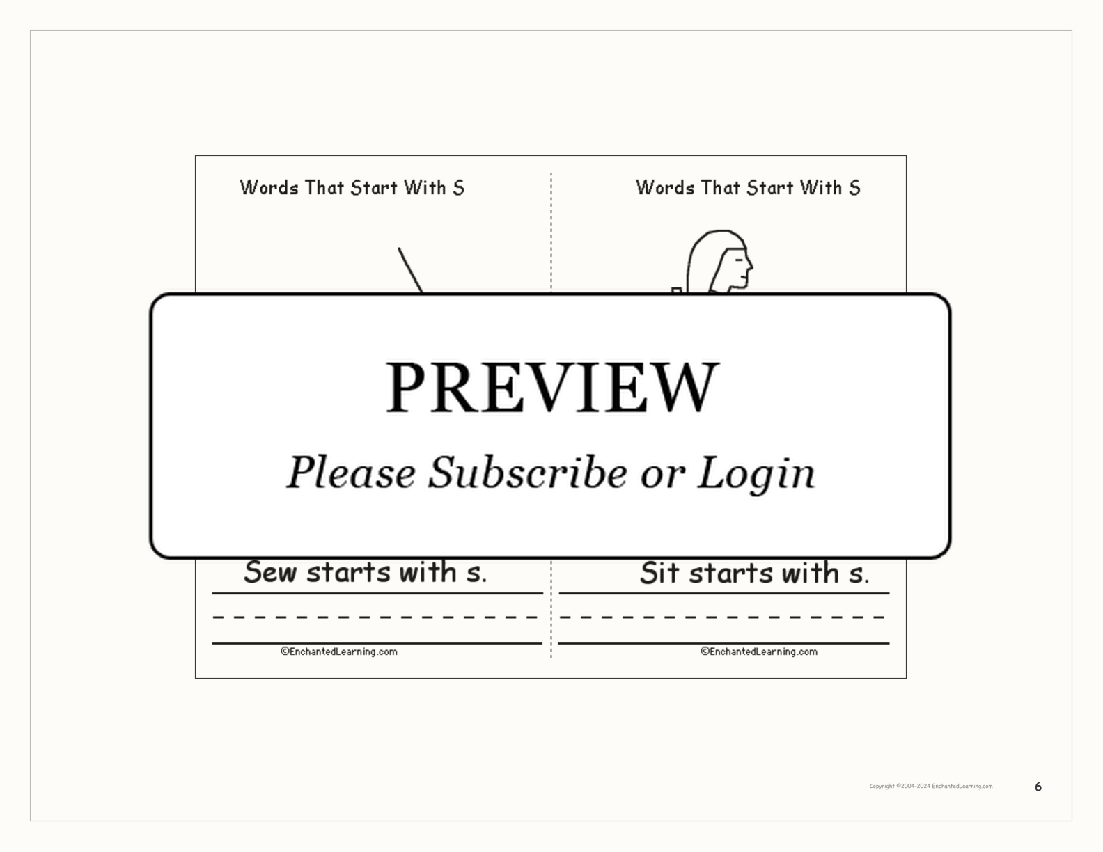 Words That Start With S: A Printable Book interactive printout page 6