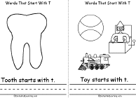 Search result: 'Words That Start With T Book, A Printable Book: Tooth, Toy'