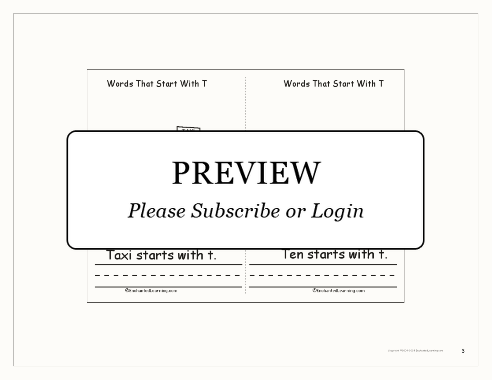 Words That Start With T interactive printout page 3