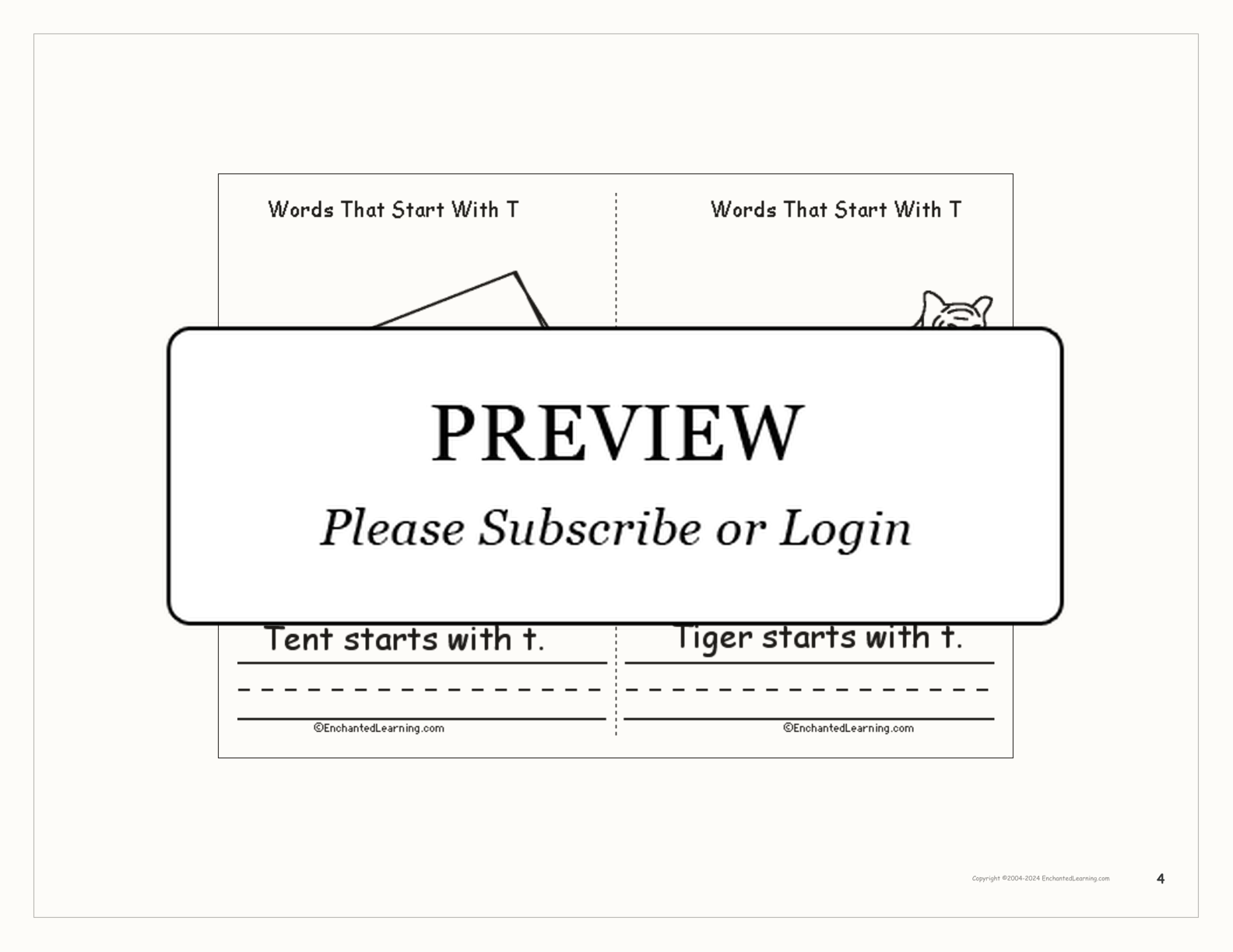 Words That Start With T interactive printout page 4