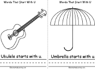 Search result: 'Words That Start With H Book, A Printable Book: Ukulele, Umbrella'