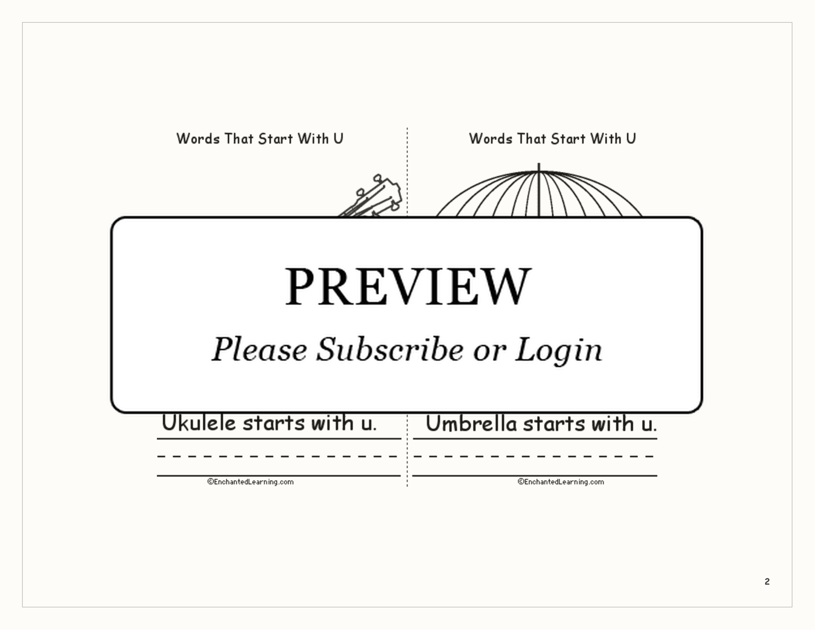 Words That Start With U: A Printable Book interactive printout page 2