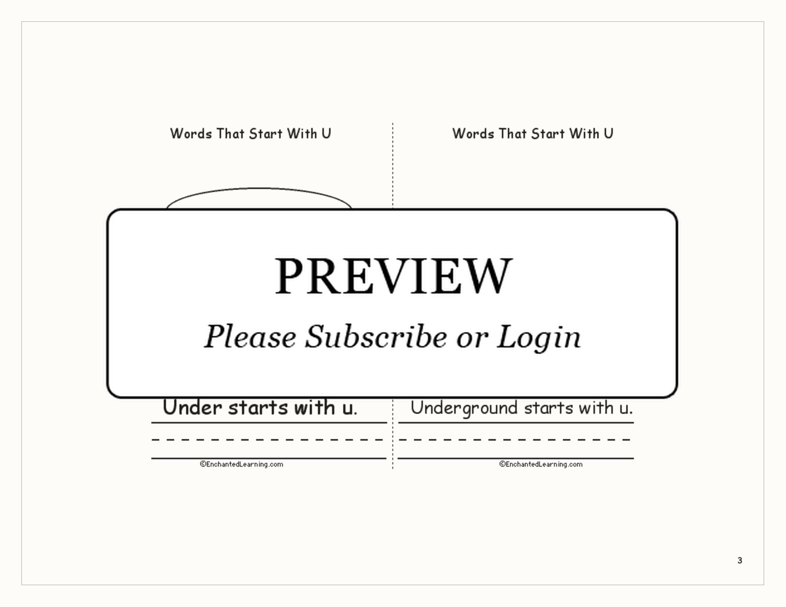 Words That Start With U: A Printable Book interactive printout page 3