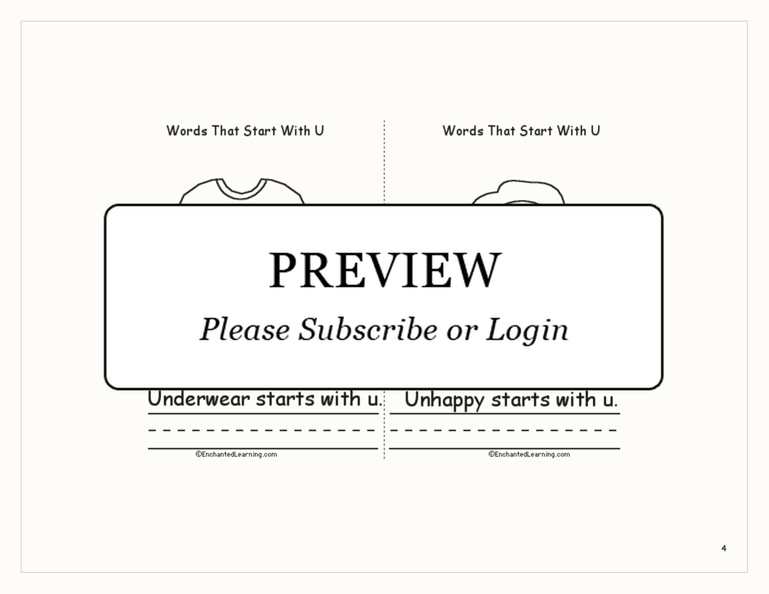 Words That Start With U: A Printable Book interactive printout page 4