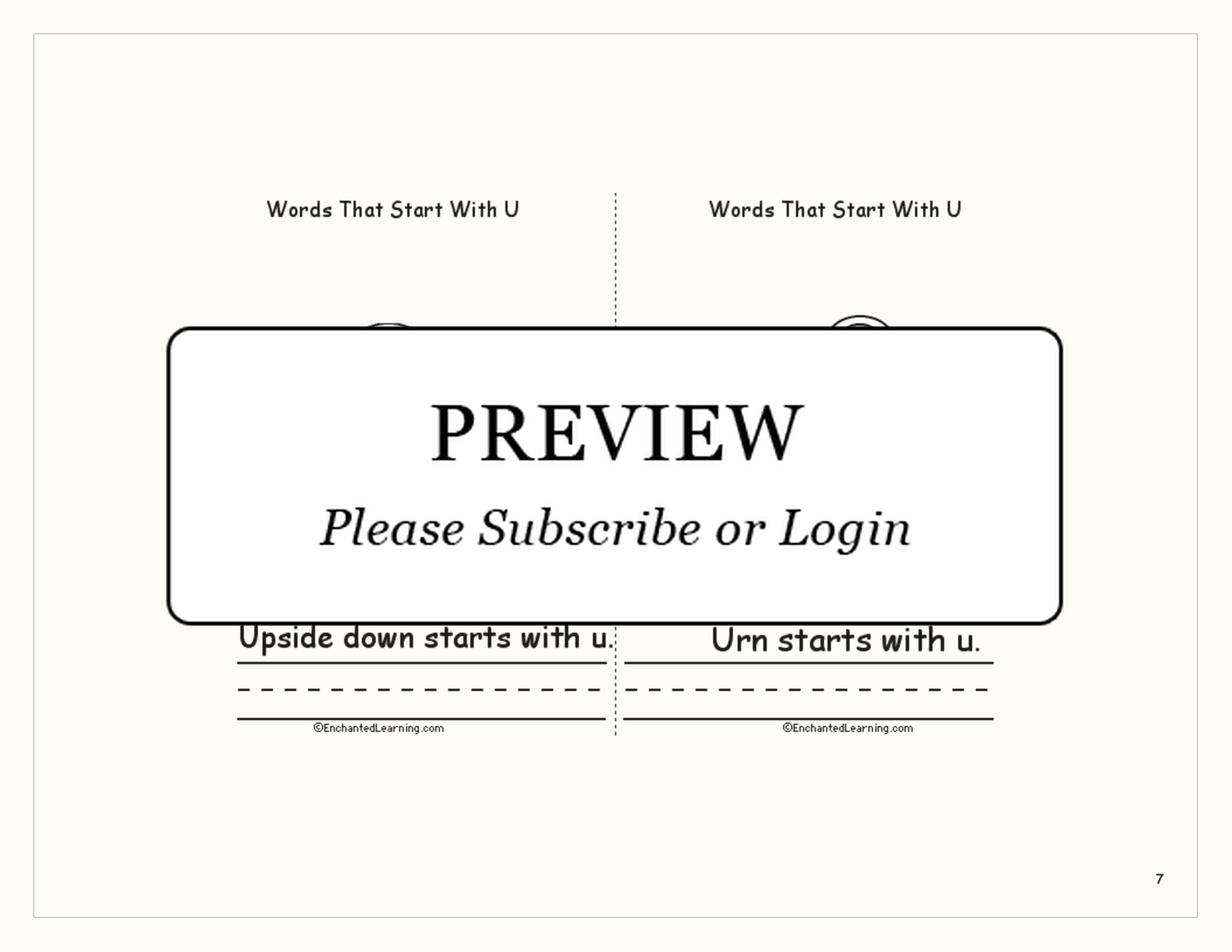 Words That Start With U: A Printable Book interactive printout page 7