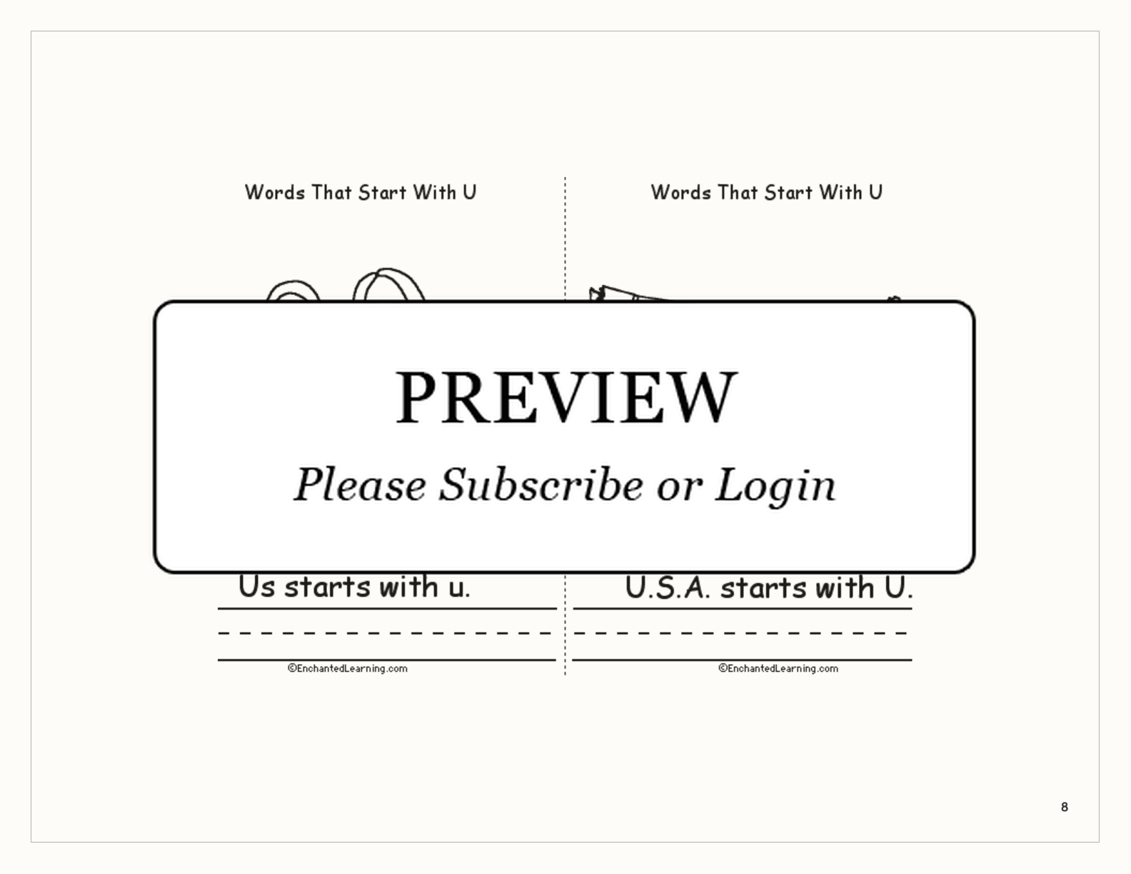 Words That Start With U: A Printable Book interactive printout page 8