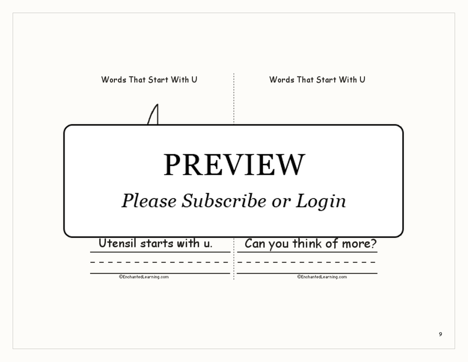 Words That Start With U: A Printable Book interactive printout page 9