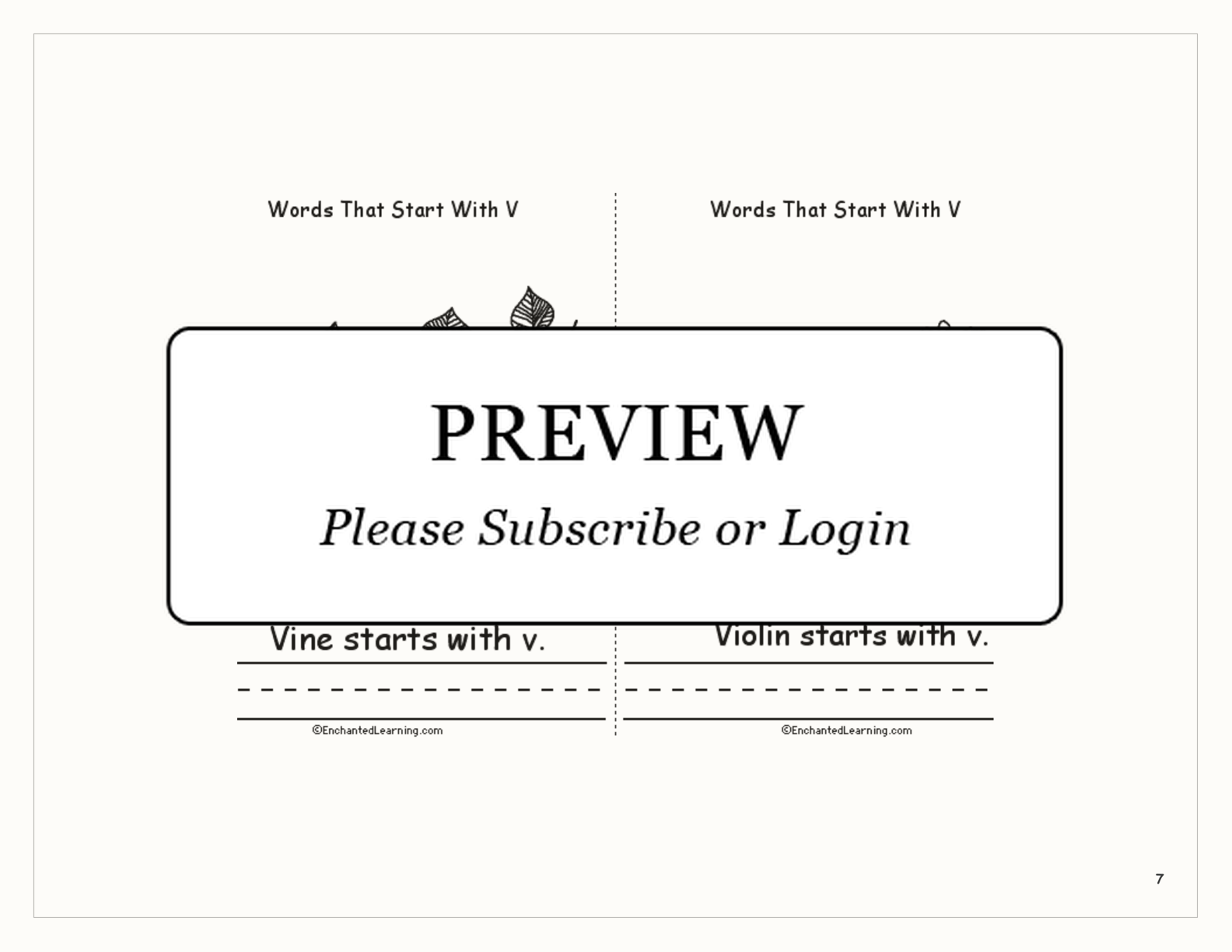 Words That Start With V: A Printable Book interactive printout page 7