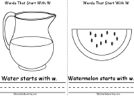 Search result: 'Words That Start With W Book, A Printable Book: Water, Watermelon'