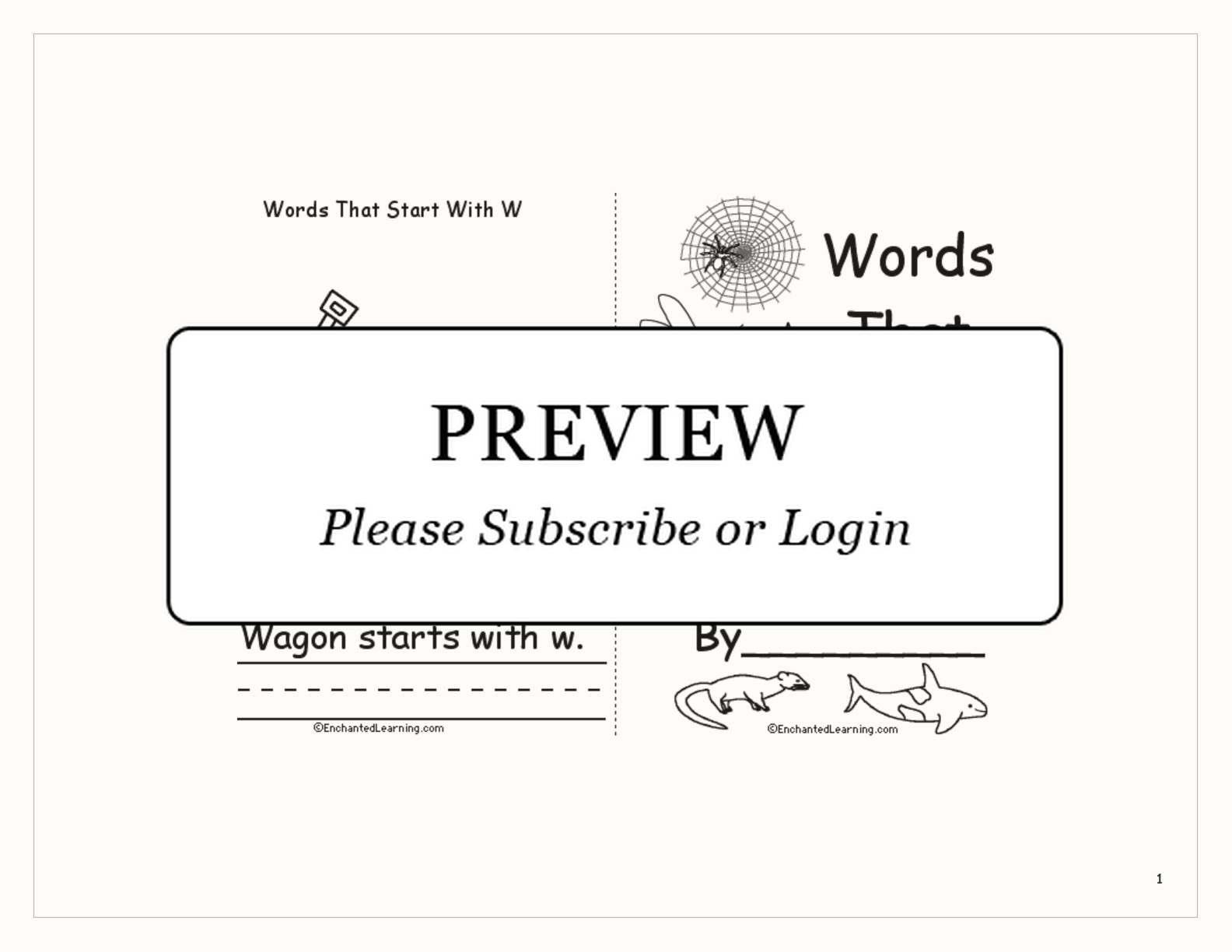 Words That Start With W: A Printable Book interactive printout page 1
