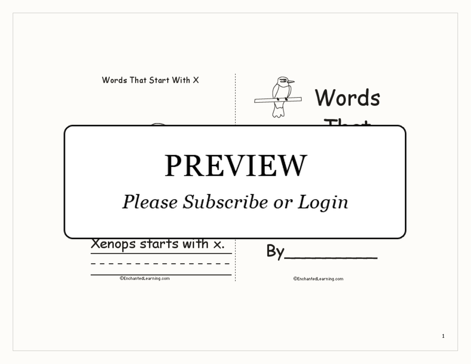 Words That Start With X: A Printable Book interactive printout page 1