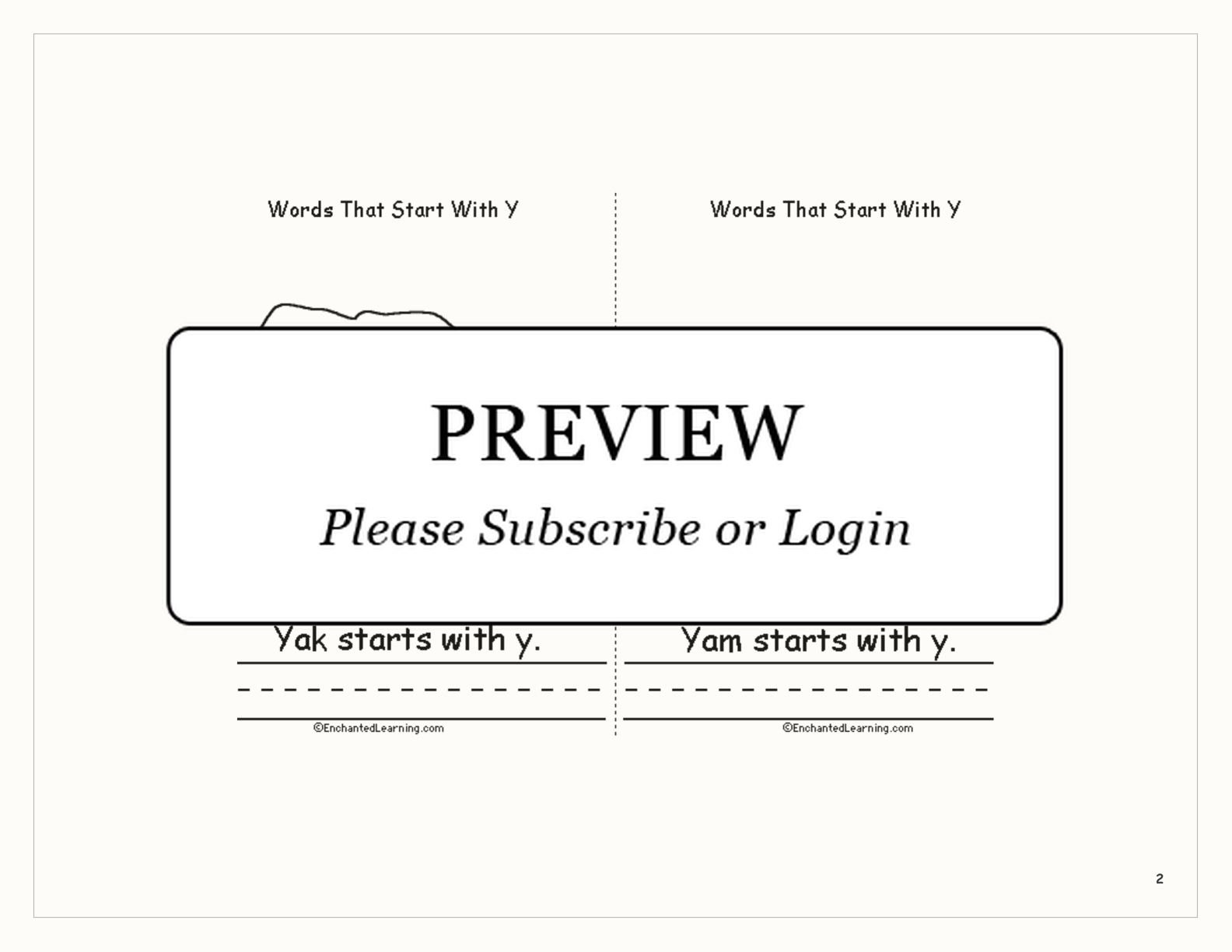Words That Start With Y: A Printable Book interactive printout page 2