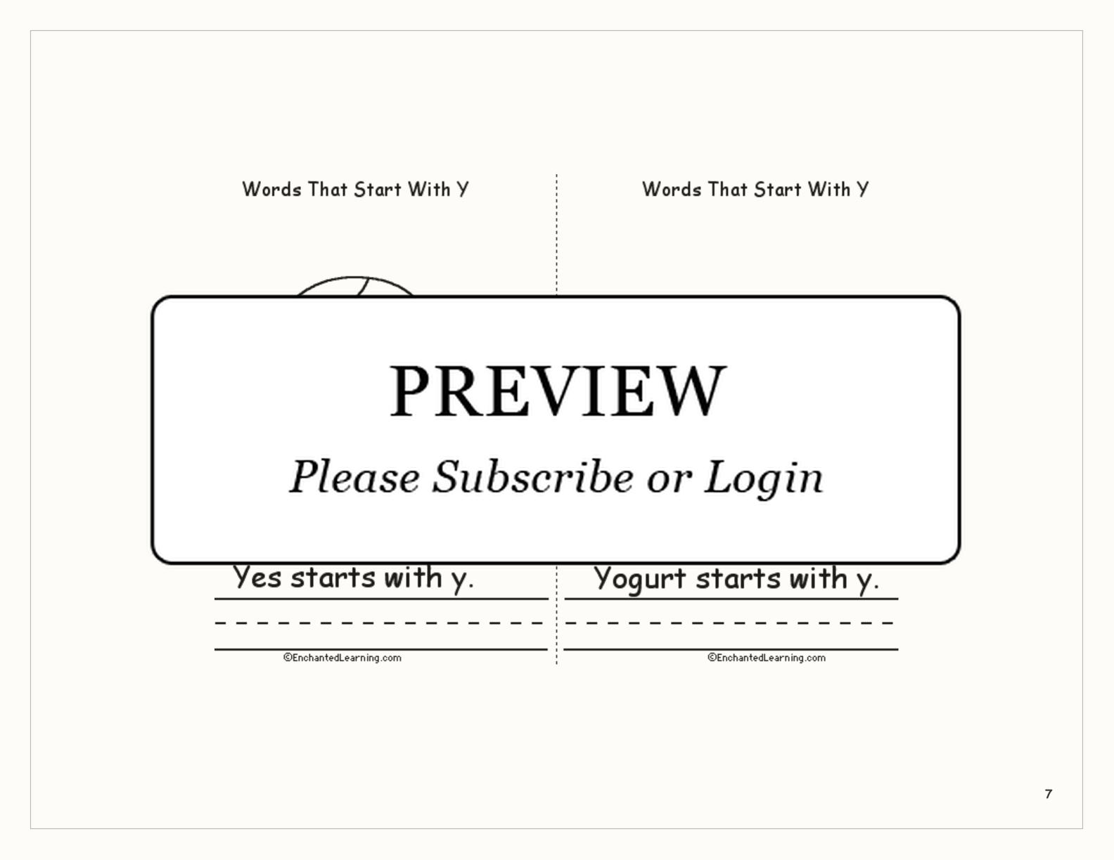 Words That Start With Y: A Printable Book interactive printout page 7