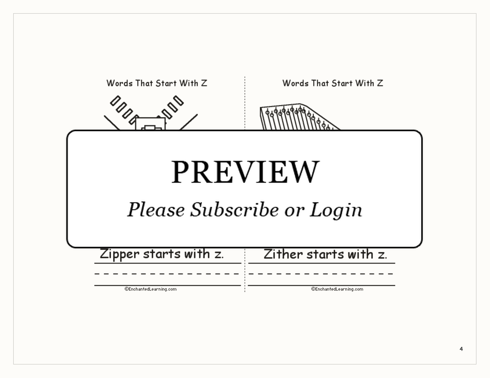 Words That Start With Z: A Printable Book interactive printout page 4