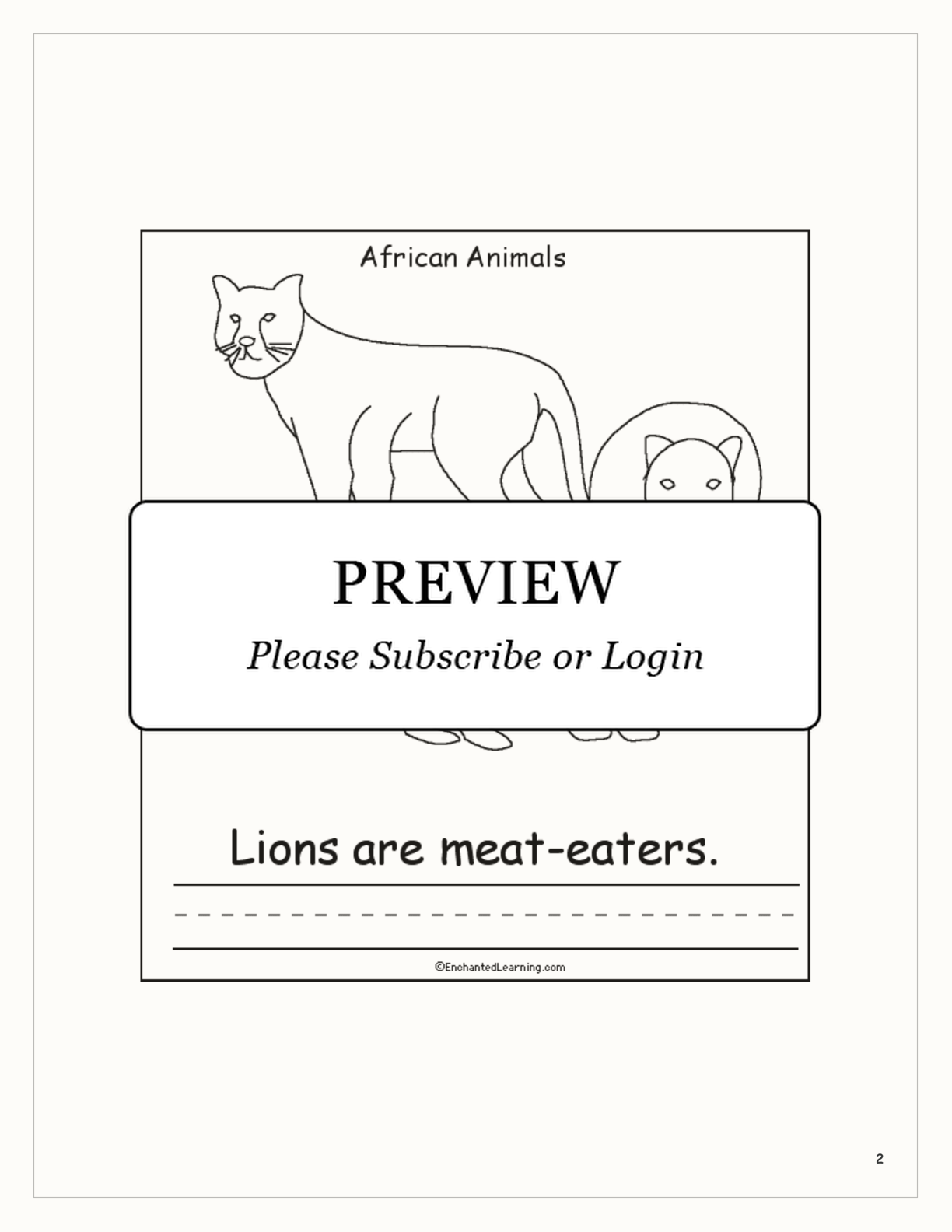 African Animals: A Printable Book interactive printout page 2