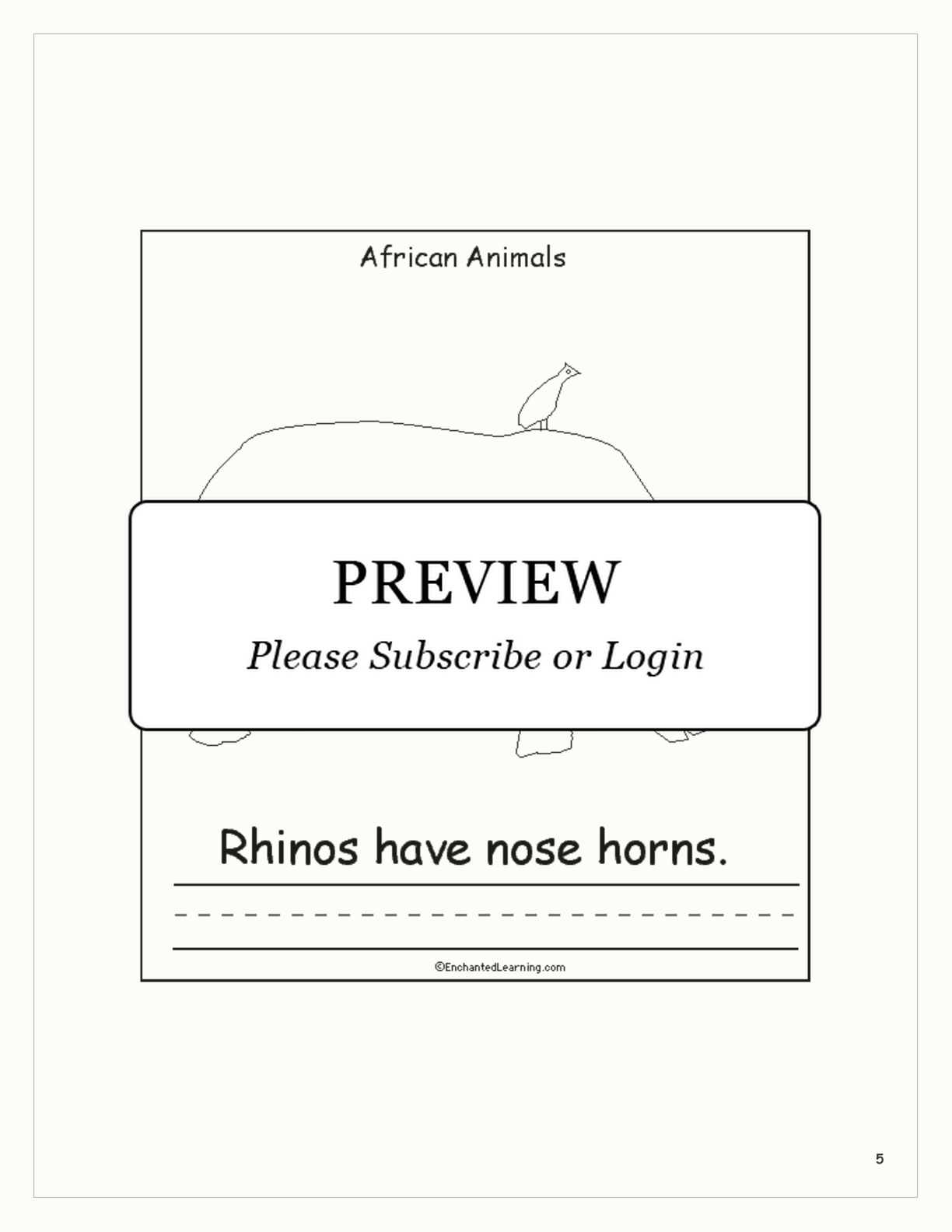 African Animals: A Printable Book interactive printout page 5