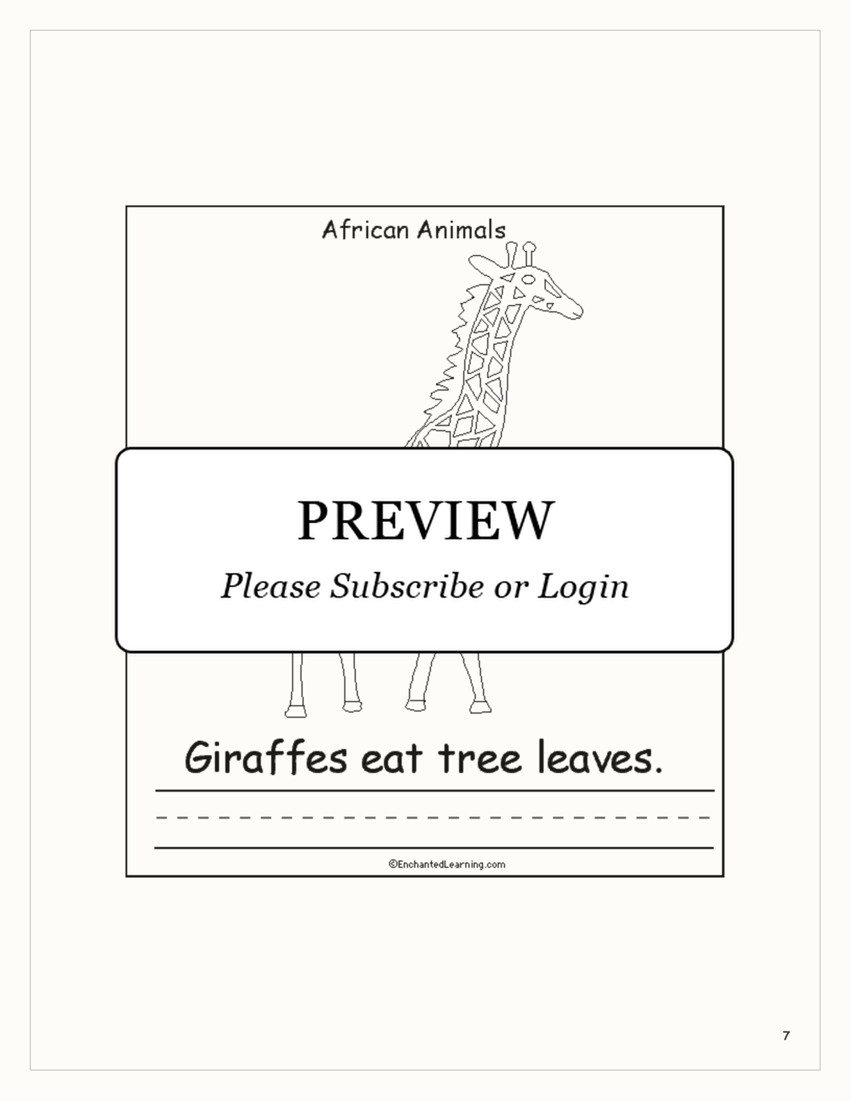 African Animals: A Printable Book interactive printout page 7