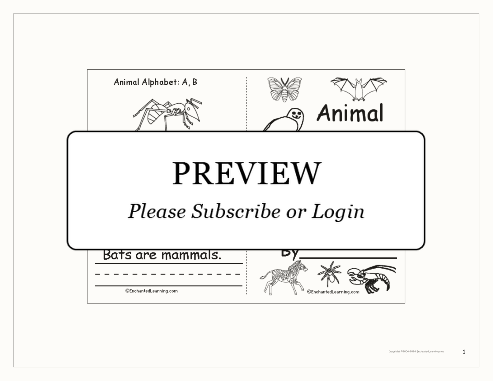 Animal Alphabet Book interactive printout page 1