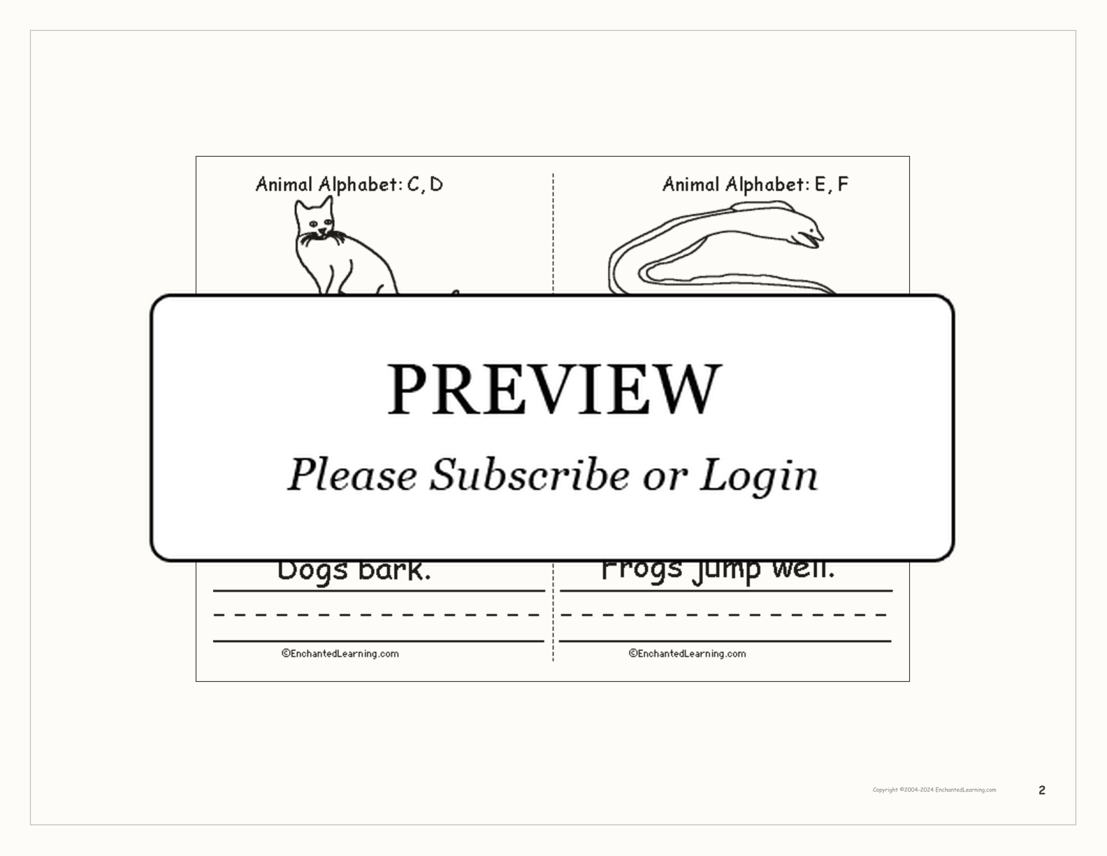 Animal Alphabet Book interactive printout page 2