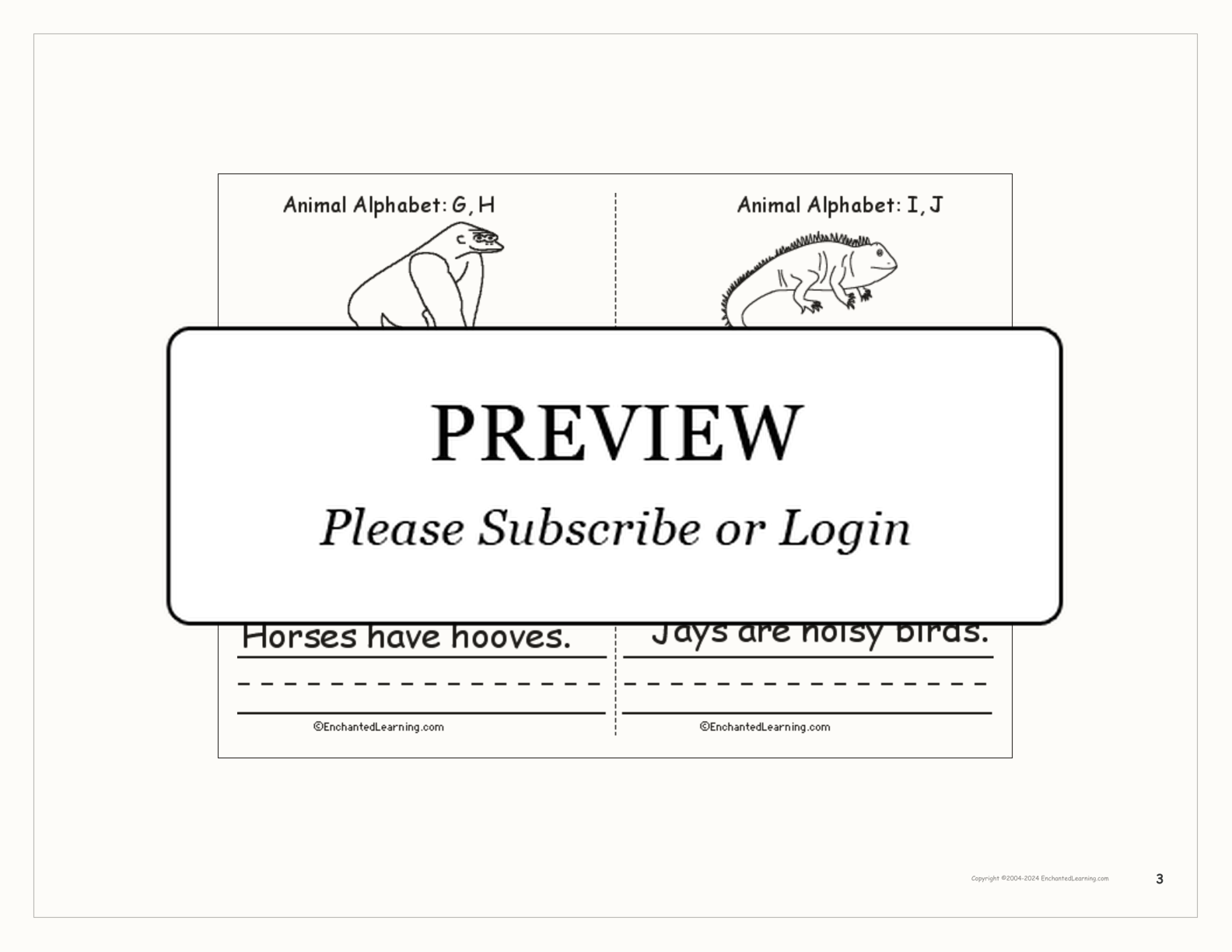 Animal Alphabet Book interactive printout page 3